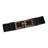 Glossy Square Buckle Elastic Belt – Wide Stretch Waistband for Women