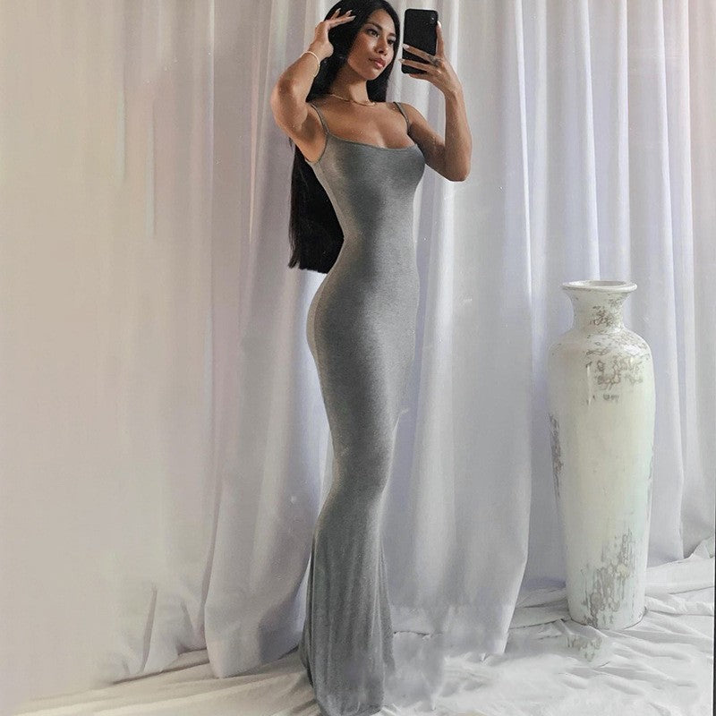 Women’s Shapewear Maxi Dress – Slim Fit Tummy Control Bodysuit with Chest Pad