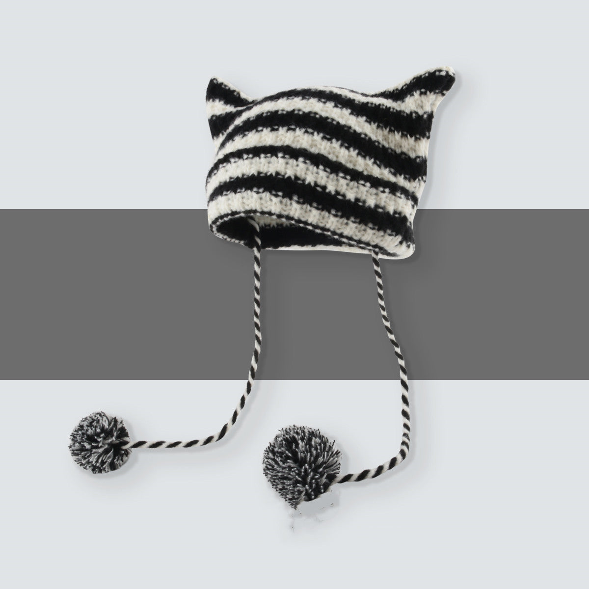 Women’s Knitted Wool Beanie – Striped Devil Horn Style