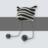 Women’s Knitted Wool Beanie – Striped Devil Horn Style