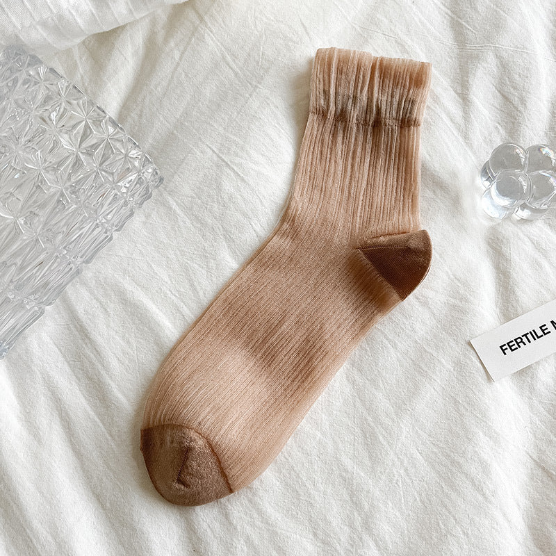 Women’s Crystal Nylon Mid-Calf Socks – Sheer Breathable Stockings
