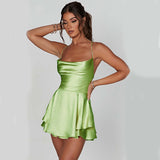Sexy Satin Spaghetti Strap Mini Dress – Backless Lace-Up A-Line Short Dress