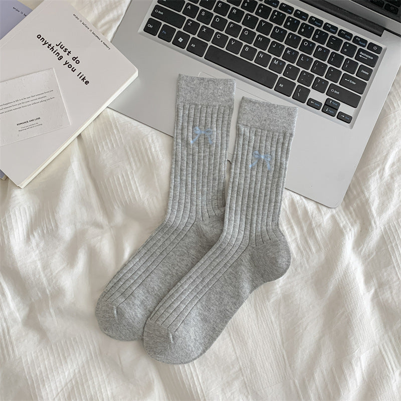 Women’s Bow Cotton Crew Socks – Hollow Mesh Design