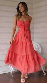 Elegant Hollow Backless Maxi Dress – Spaghetti Strap Swing Dress for Women