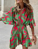 Sleeve V Neck Hem Irregular Hem Dress For Women