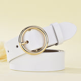 Round Buckle Leather Belt – Classic Cowhide Waistband for Women