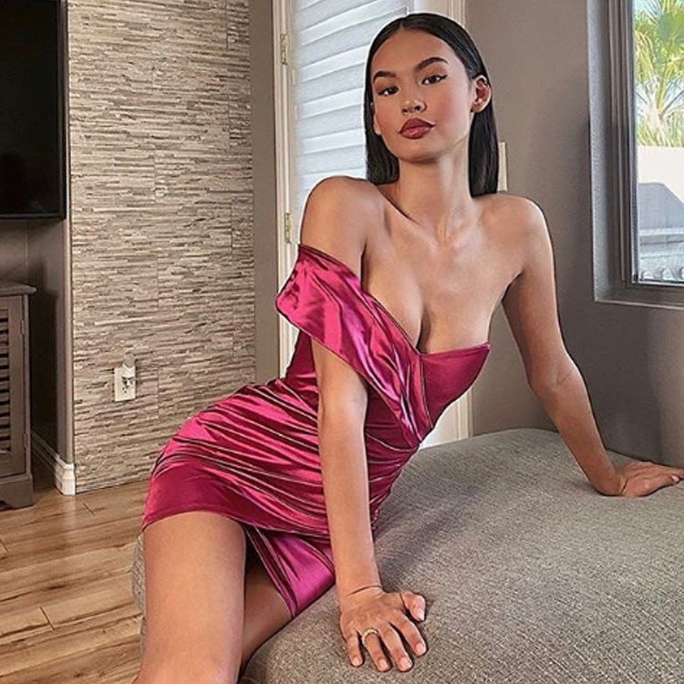 Sexy Deep V-Neck Mini Dress – Irregular Slim Sleeveless Party Dress