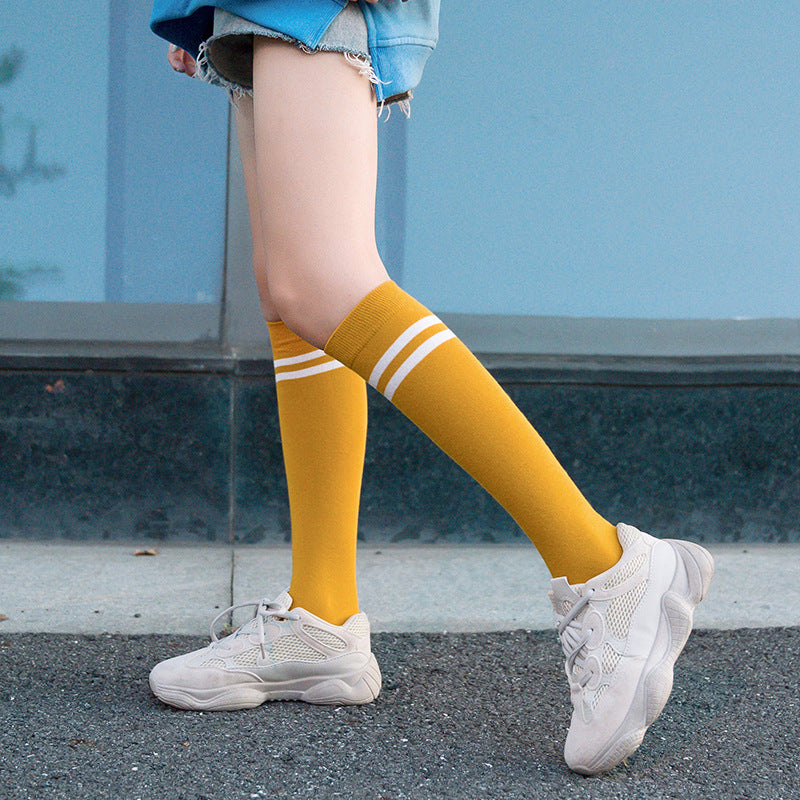 Women's Calf Cotton Socks – Striped Jacquard Breathable Cotton