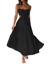 Elegant Hollow Backless Maxi Dress – Spaghetti Strap Swing Dress for Women