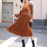 Solid Color Long Sleeve Dress For Women