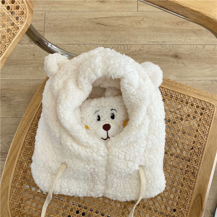 Bear Hooded Plush Scarf – 3-in-1 Winter Hat, Neck Warmer & Face Cover