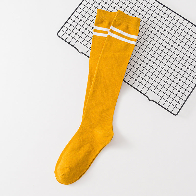 Women's Calf Cotton Socks – Striped Jacquard Breathable Cotton