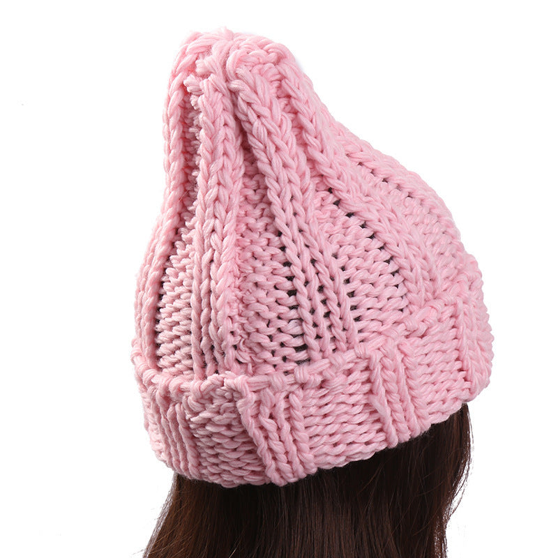 Women’s Thick Knitted Wool Beanie – Solid Color Winter Hat