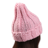 Women’s Thick Knitted Wool Beanie – Solid Color Winter Hat