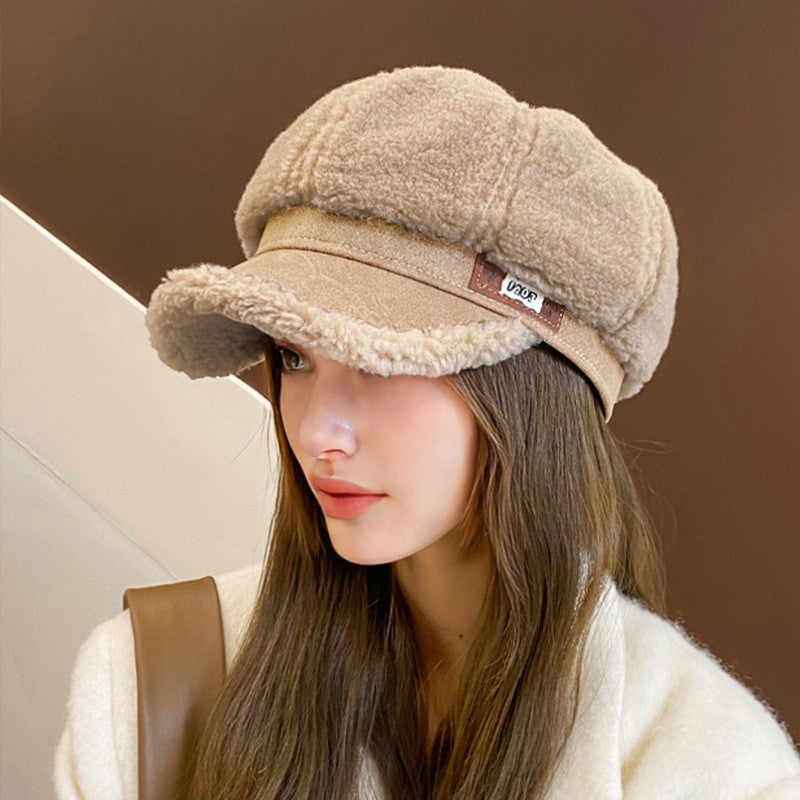 Women’s Woolen Peaked Cap – Thick Warm Winter Hat