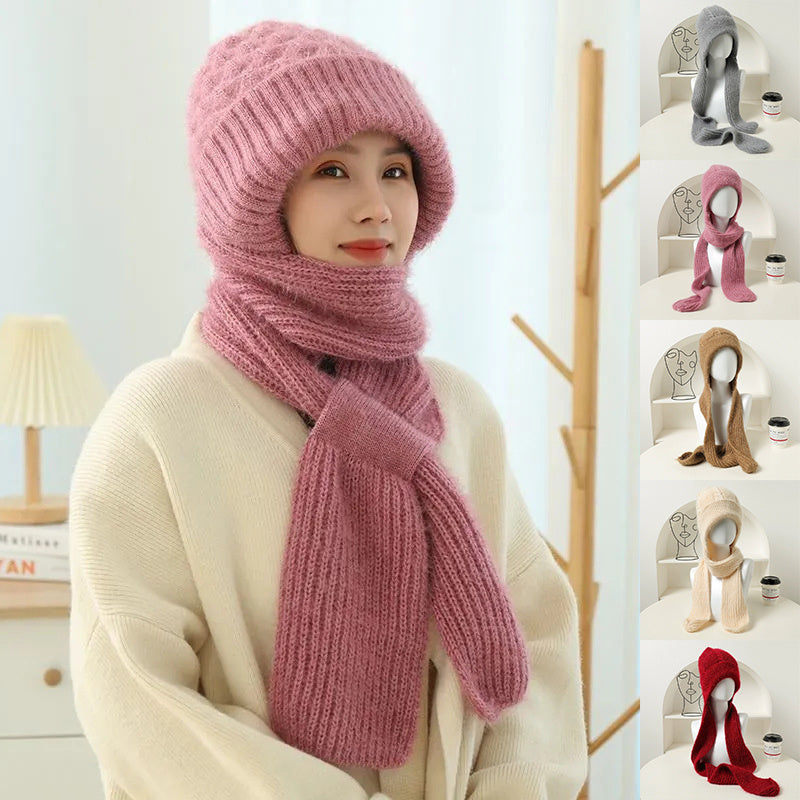 Women’s Knitted Winter Hat with Fleece-Lined Scarf – Warm & Windproof Set