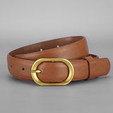 Oval Buckle Faux Leather Belt – Everyday Slim Waist Belt for Women