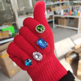 DIY Split Finger Knitted Gloves with Colorful Diamond Design – Street Style