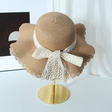 Women’s Lace Bow Straw Sun Hat – Wide Brim Summer Beach Hat