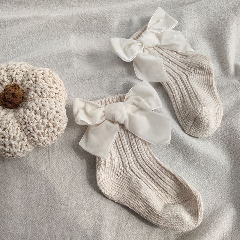 Baby Bowknot Cotton Socks – Pure Color Tube Style