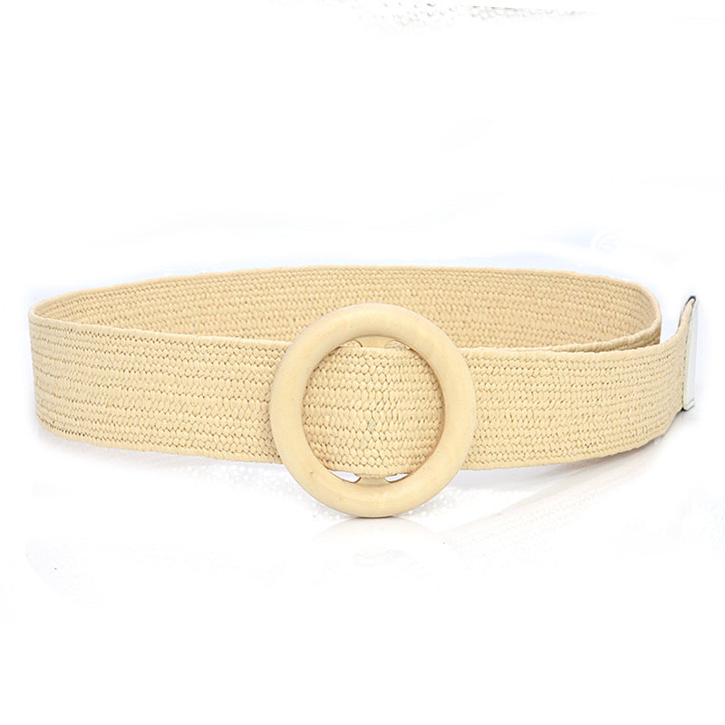 Boho Woven Waist Belt – Wide Linen-Inspired Belt with Round Buckle