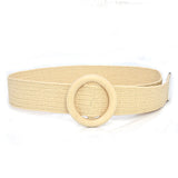 Boho Woven Waist Belt – Wide Linen-Inspired Belt with Round Buckle