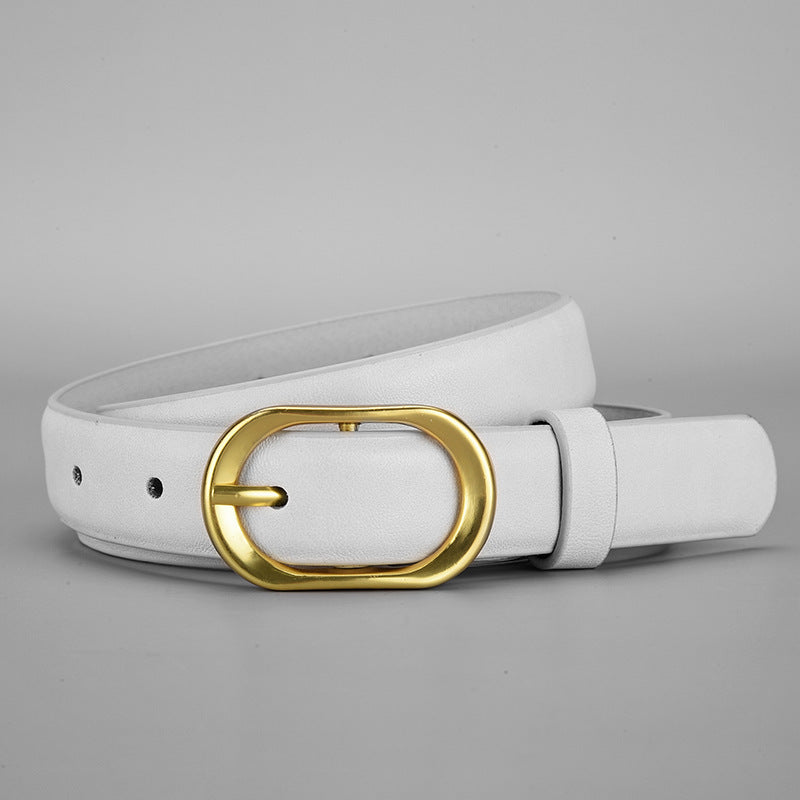 Oval Buckle Faux Leather Belt – Everyday Slim Waist Belt for Women