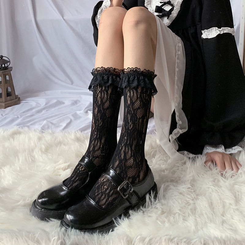 Japanese JK Hollow Net & Velvet Socks – Women’s Mid-Calf & Over-Knee Styles