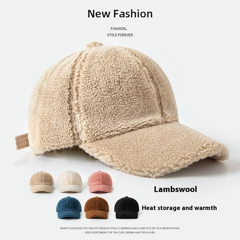 Women’s Plush Lamb Wool Baseball Cap – Winter Warm Peak Hat