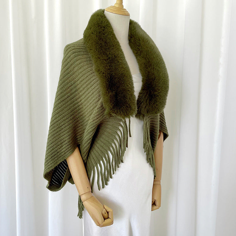 Solid Knit Cashmere-Feel Shawl – Winter Wrap with Tassels