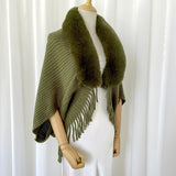 Solid Knit Cashmere-Feel Shawl – Winter Wrap with Tassels