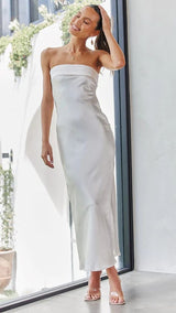 Women’s Strapless Satin Maxi Dress – Backless Party & Evening Dress