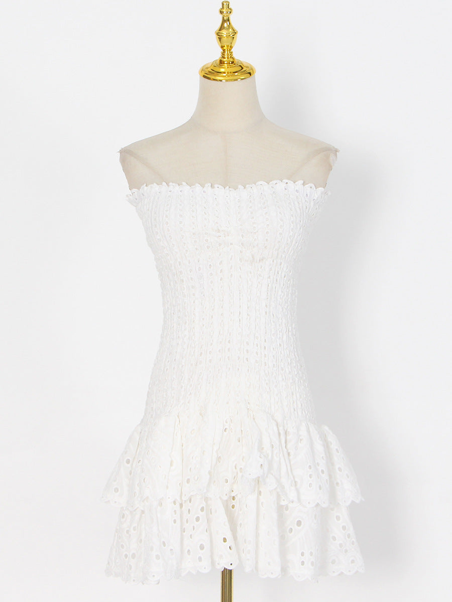 Y2K Tube Top Pleated Dress – Summer Beach Party A-line Mini Dress