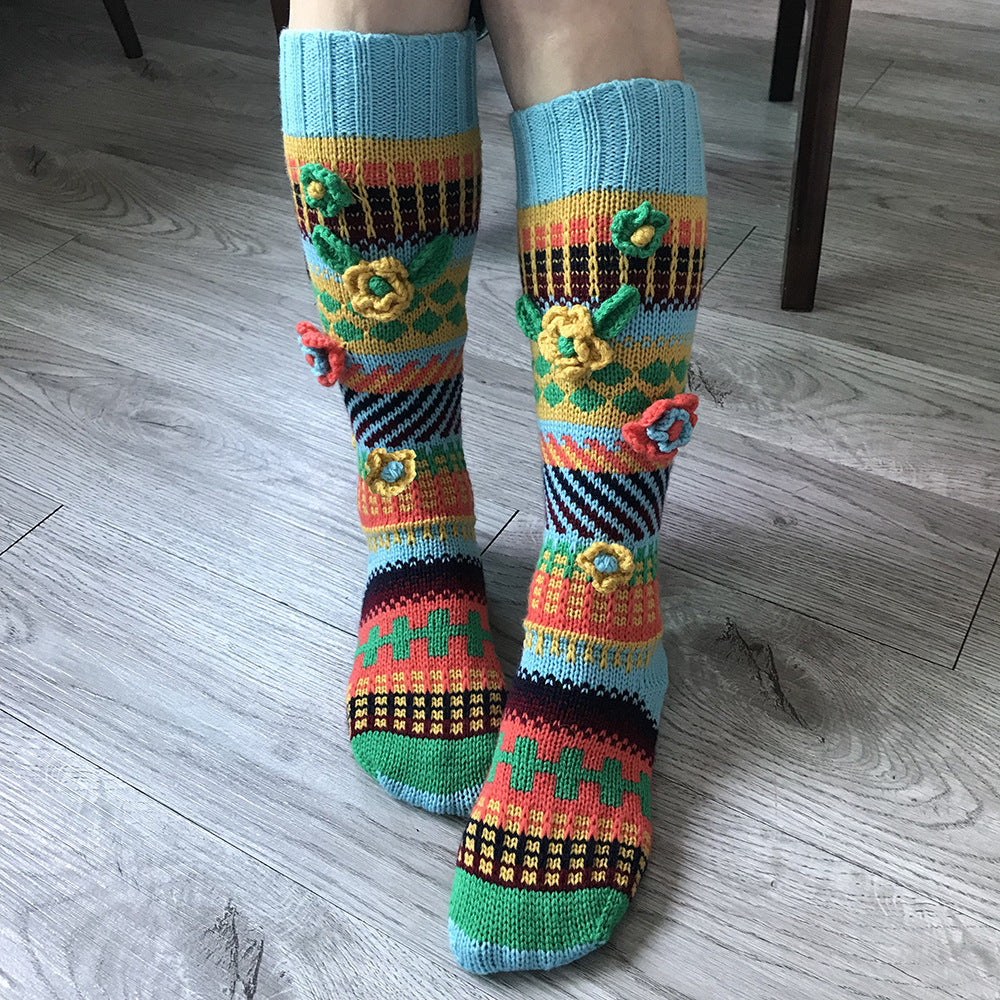 Retro Jacquard Crochet Floor Socks – Women’s Long INS Style