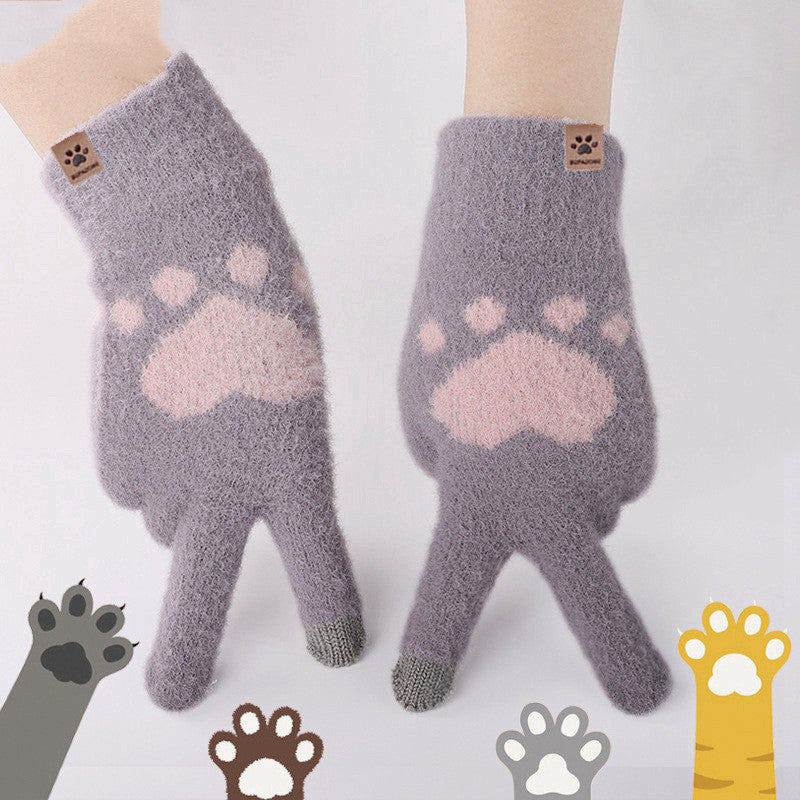 Women’s Cat Paw Touch Screen Gloves – Warm Anti-Cold Winter Design