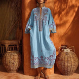 Paisley Border Flared-Sleeve Kaftan Dress — actual green garment on mannequin