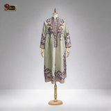 Paisley Border Flared-Sleeve Kaftan Dress — blue color