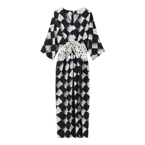 HIA diamond print twist-front dress — garment front detail