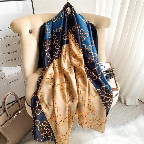 Large Floral Silk Scarf – 90×180 cm (RUNMEIFA)