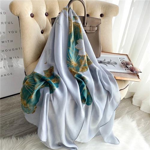 Large Floral Silk Scarf – 90×180 cm (RUNMEIFA)