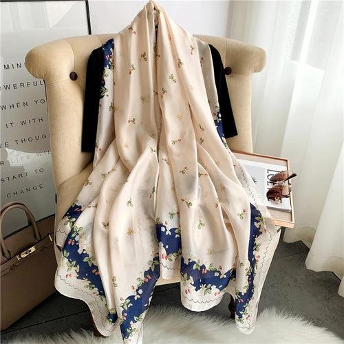 Large Floral Silk Scarf – 90×180 cm (RUNMEIFA)