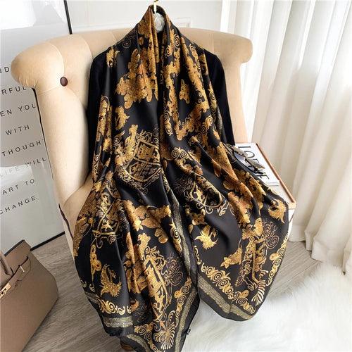 Large Floral Silk Scarf – 90×180 cm (RUNMEIFA)