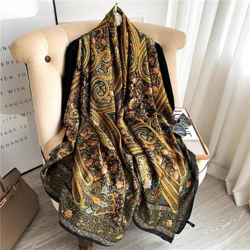 Large Floral Silk Scarf – 90×180 cm (RUNMEIFA)