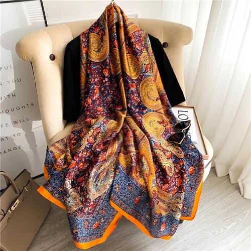 Large Floral Silk Scarf – 90×180 cm (RUNMEIFA)