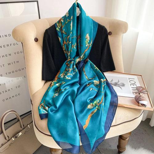 Large Floral Silk Scarf – 90×180 cm (RUNMEIFA)