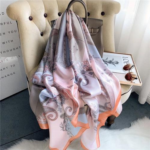 Large Floral Silk Scarf – 90×180 cm (RUNMEIFA)