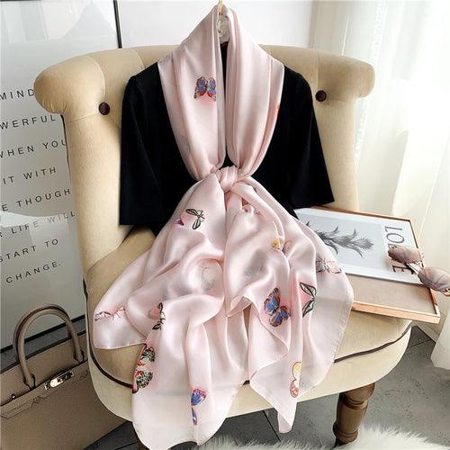 Large Floral Silk Scarf – 90×180 cm (RUNMEIFA)