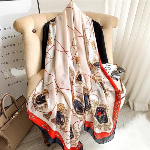 Large Floral Silk Scarf – 90×180 cm (RUNMEIFA)