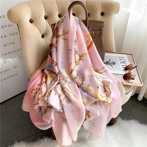 Large Floral Silk Scarf – 90×180 cm (RUNMEIFA)