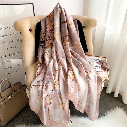 Large Floral Silk Scarf – 90×180 cm (RUNMEIFA)